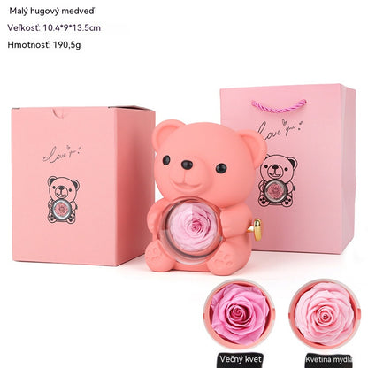 ✨Adorable osito de peluche con rosa preservada - Osito de peluche decorado con una rosa real, en una hermosa caja de regalo - Regalo romántico para el Día de la Madre, bodas, aniversarios, despedidas de soltera, Navidad y San Valentín.