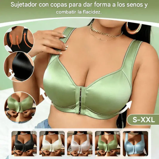 😍👙【3 piezas】【40-100 kg】Sujetador con escote bajo, sin aros, con cierre frontal y anticaída
