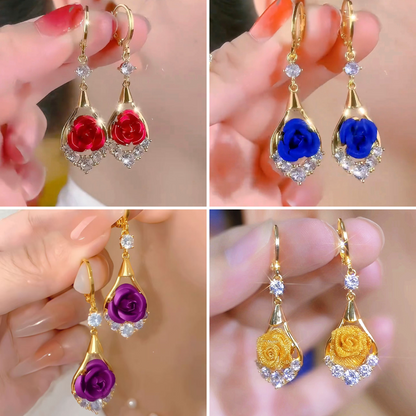 🌹✨【4 szett】Luxus, elegáns, gyémántokkal kirakott rózsa fülbevalók - 4186384