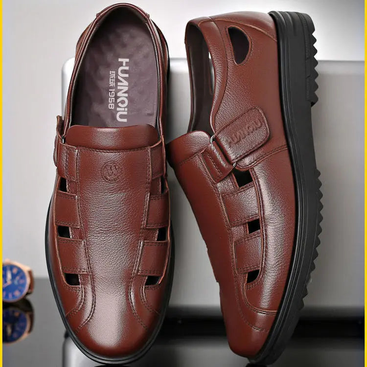 【38-44】👞Sandalias casuales antideslizantes de cuero genuino transpirables con diseño calado para hombre