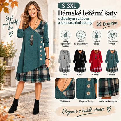 👗【S-3XL🔥】Dámské ležérní šaty s dlouhým rukávem a kontrastními detaily ✅️Dobírka
