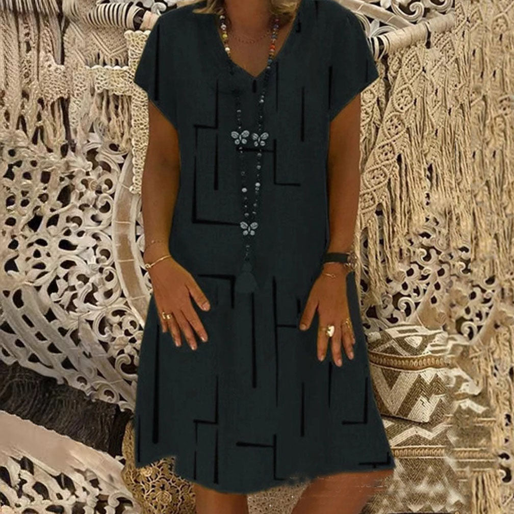 【50% OFF】 【🚚 Envío Gratis y Pago Contra Reembolso】 👗 【S-5XL】 Vestido de algodón estampado con cuello en V