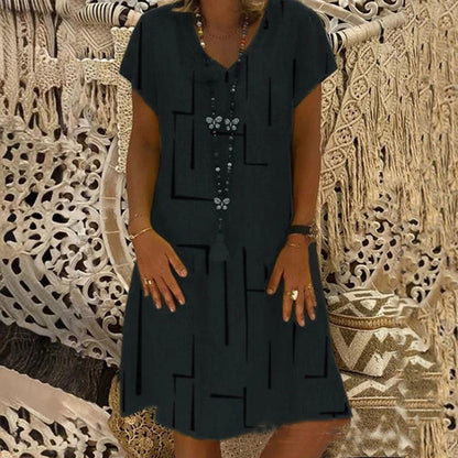 【50% OFF】 【🚚 Envío Gratis y Pago Contra Reembolso】 👗 【S-5XL】 Vestido de algodón estampado con cuello en V
