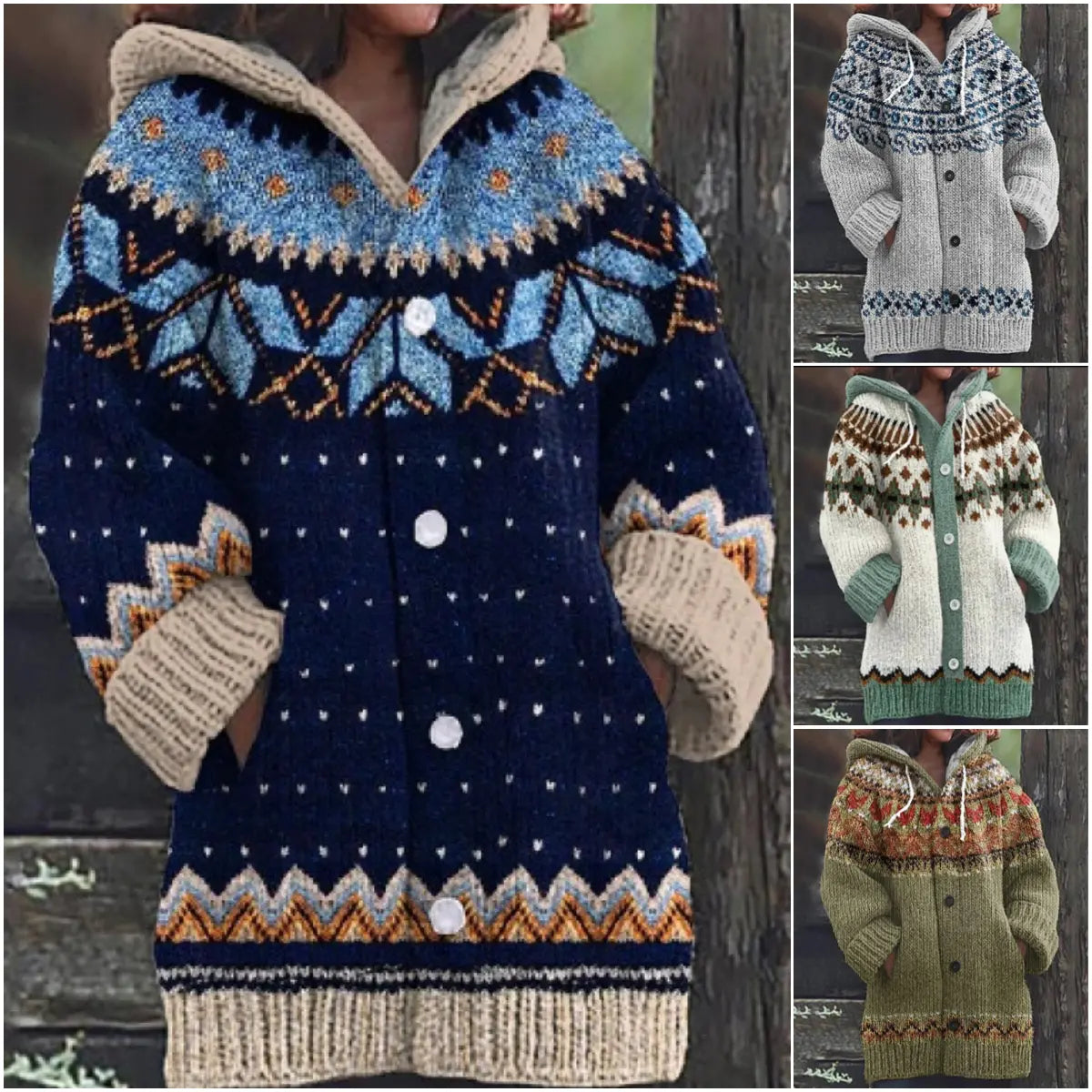 🔥🔥【S~5XL】✨Nová barevná pletená bunda s kapucí na podzim/zimu
