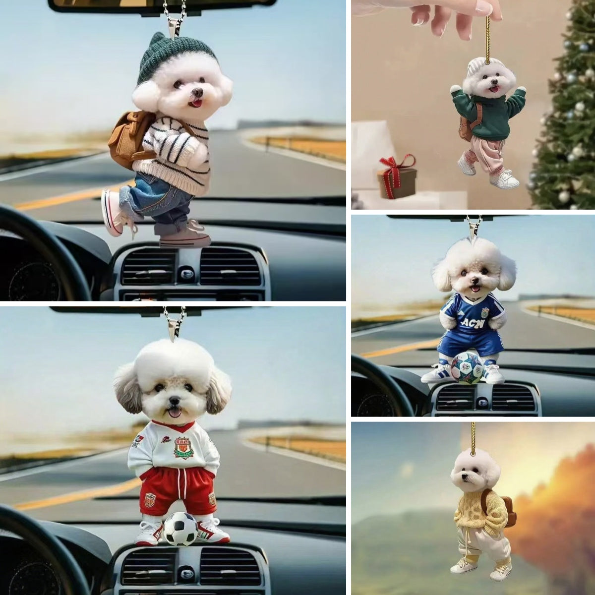 🐶【5 piese】 Pandantiv acrilic cu cățeluș de pluș, interior auto, pandantiv rucsac auto