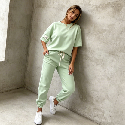 💕【S-5XL】Conjunto casual de verano para mujer de algodón puro, camiseta de color liso y pantalón_4303355
