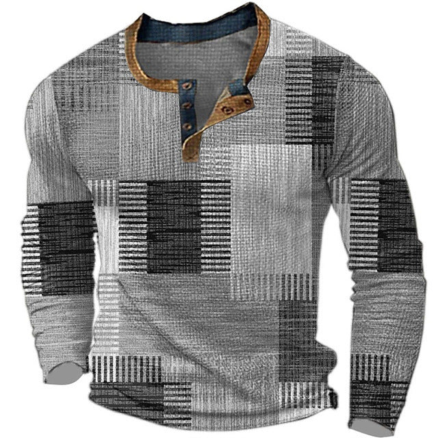🌴🌈【S-4XL】👔😍 Νέα συλλογή ανδρικών πουκάμισων με τύπωμα, μακριά μανίκια, χαλαρό στυλ Henry, διαθέσιμα σε διάφορα χρώματα