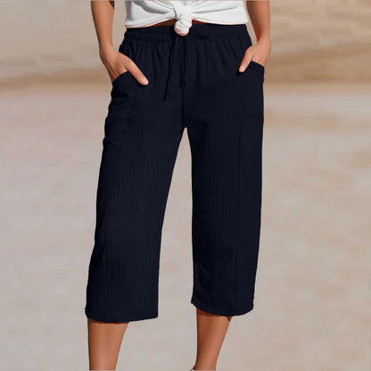 🌸【Compra 1 y llévate 1 gratis】Pantalones cropped plisados de color sólido para mujer, de algodón y lino
