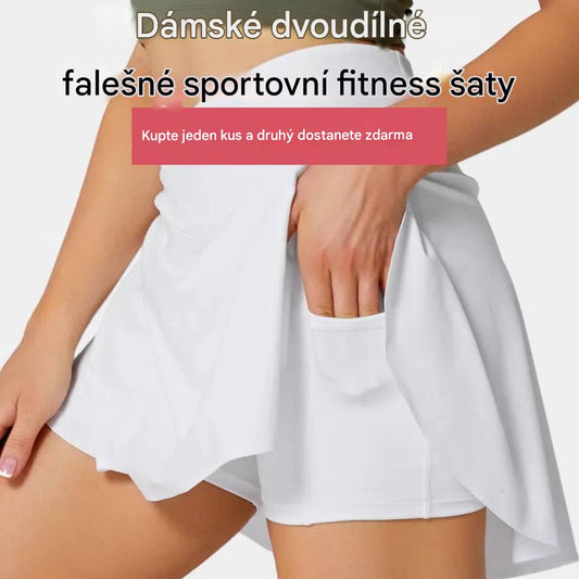 🎾【S-5XL】Dámské dvoudílné sportovní falešné fitness šaty