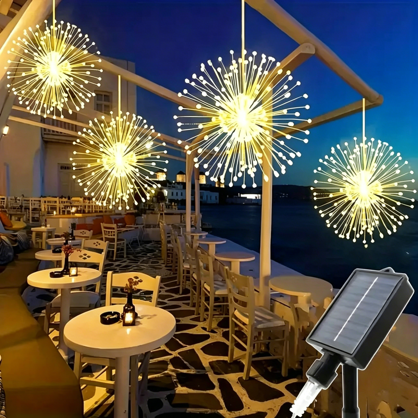 🔥【Último día: ¡40% de descuento!】✨🎉Luces solares de cadena con forma de fuegos artificiales, perfectas para jardines y fiestas.