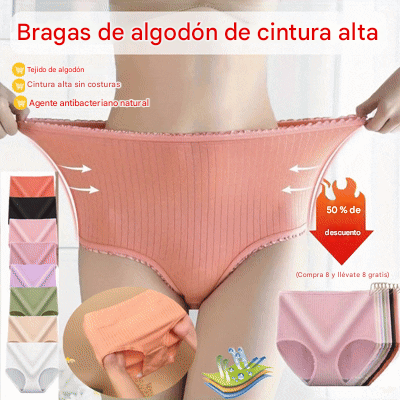 【🔥Oferta por tiempo limitado】Bragas impermeables antibacterianas de cintura alta para mujer de talla grande 【Conjunto de 8 piezas】
