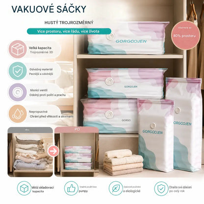 🧳 5 kusy 620 Kč 💨 Velký, stlačitelný vakuový úložný sáček: není potřeba pumpička, nepropustný a ideální pro úsporu místa v kufrech i doma ✈️