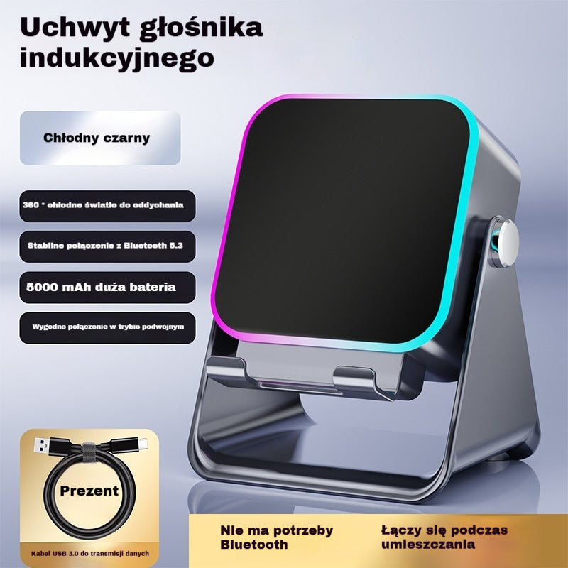 🔥📢 Głośnik Bluetooth 5 w 1 z ładowaniem bezprzewodowym i regulowanym uchwytem na telefon 🎶⚡- 4211336