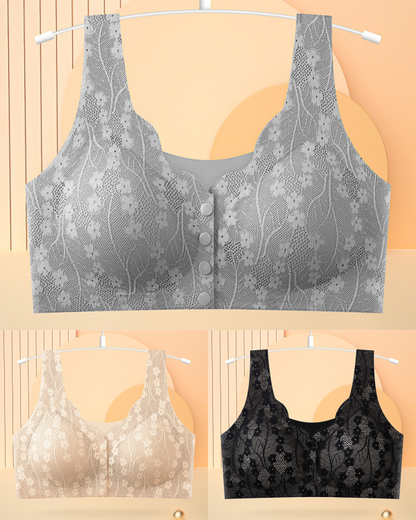 😍【3 részes készlet】【40-100KG】Női vezeték nélküli csipke melltartó elülső rögzítéssel - 4223202