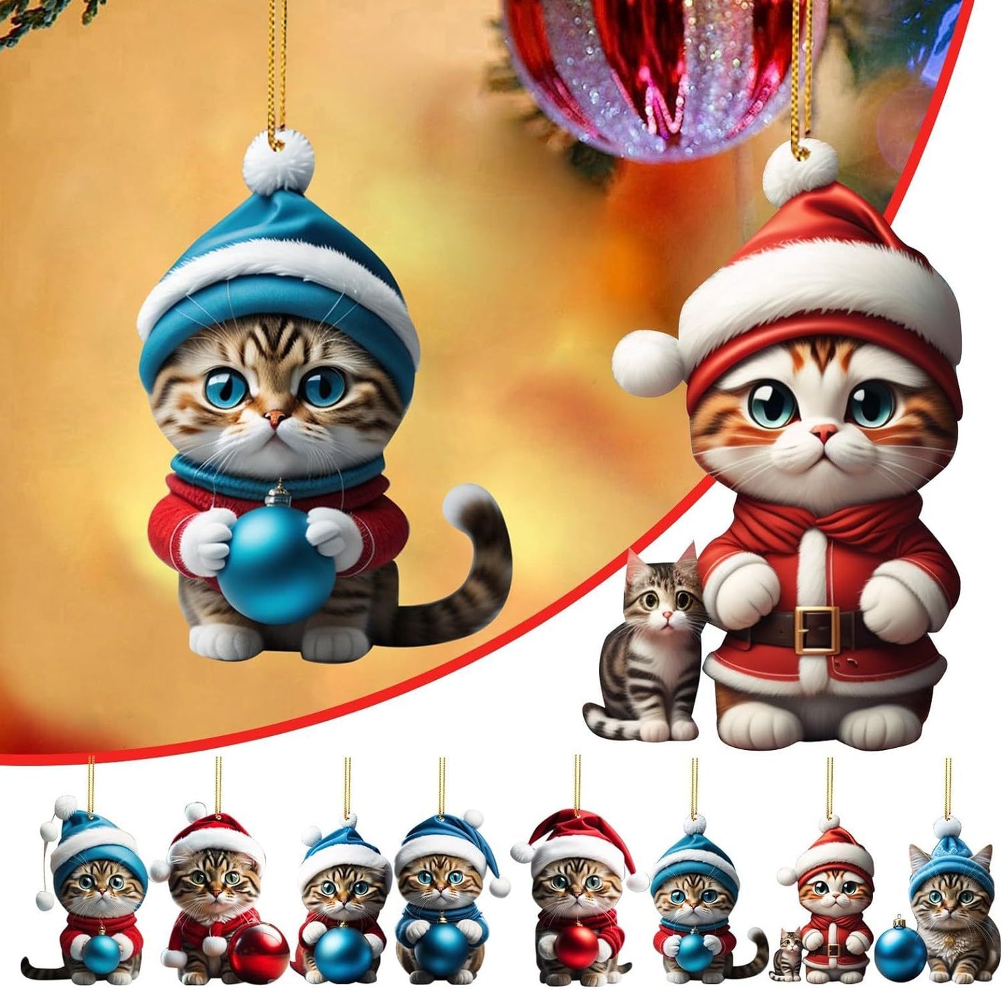 🎄【10szt】😻 Ozdoby do choinki w kształcie kicia. Ozdoby wiszące w postaci kicia-4165982