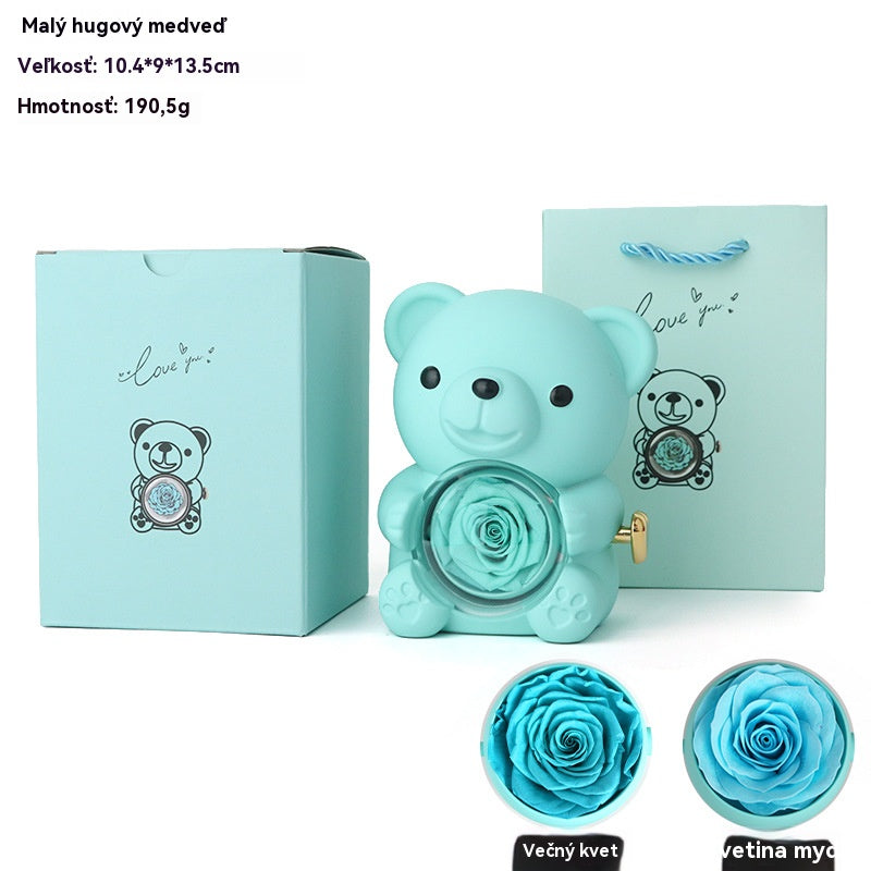 ✨Adorable osito de peluche con rosa preservada - Osito de peluche decorado con una rosa real, en una hermosa caja de regalo - Regalo romántico para el Día de la Madre, bodas, aniversarios, despedidas de soltera, Navidad y San Valentín.