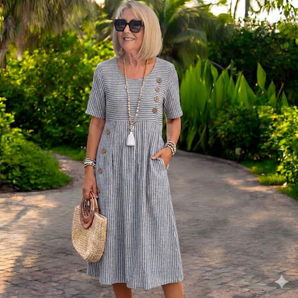 👗🏕️【S-2XL】Vestido midi a rayas, ligero y fresco