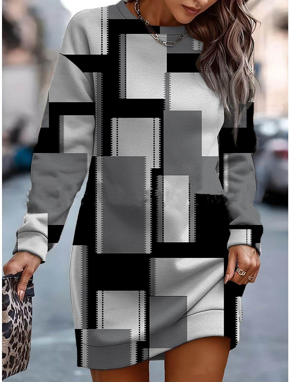 🔥🔥👗Nové svetrové šaty s kulatým výstřihem na podzim a zimu 2025 s barevným potiskem