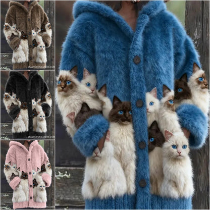🐱❤️【Tiempo limitado 50% de descuento】🔥🐾Chaqueta con capucha para mujer, elegante y linda, con estampado animal, ideal para primavera y otoño