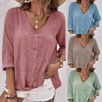 50 % SLEVA🔥【S–5XL】Volná ležérní dámská košile s výstřihem do V