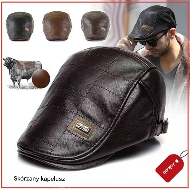 🔥 🔥 Czapka w stylu retro, z wysokiej jakości naturalnej skóry, pasująca do wszystkiego – 4190290