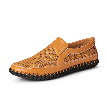 🔥【Promociones fuera de temporada】【38-48】👞Nuevos zapatos de malla de cuero para hombre para primavera y verano - talla grande - piel de vacuno auténtica, resistente al sudor y a los olores, transpirable y cómodo