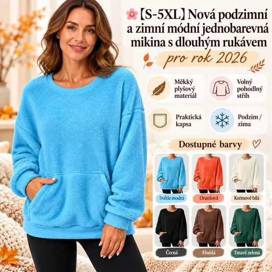 🌸【S-5XL】Nová podzimní a zimní módní jednobarevná mikina s dlouhým rukávem pro rok 2026