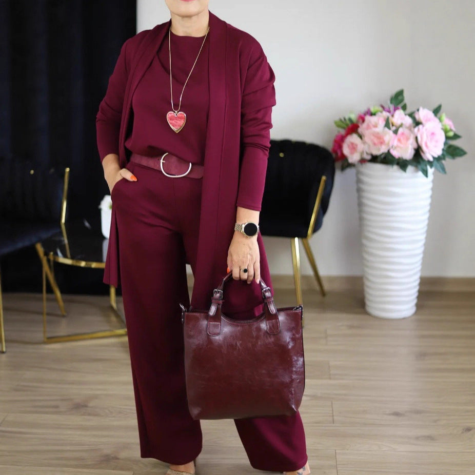 🎁💝S-5XL Elegantní třídílná sada s dlouhým kardiganem (zahrnuje blůzu a kalhoty)