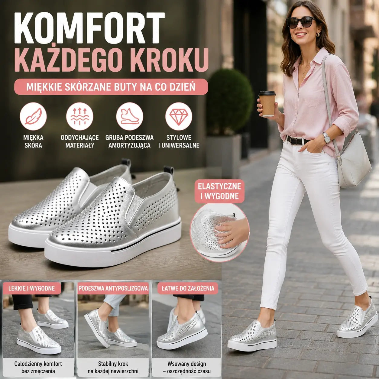 🔥【Liquidación de verano】【34-41】🔥Lato 2026 damskie buty na co dzień z miękkiej skóry z grubą podeszwą