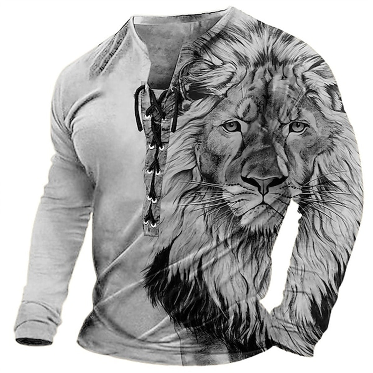 🦁🦁 【S-4XL】 Pánské neformální tričko s dlouhým rukávem s 3D potiskem-3957291