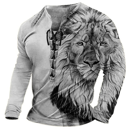 【Kupte 1 a získejte 1 zdarma】🦁🦁 Pánské neformální tričko s dlouhým rukávem s 3D potiskem-3914082