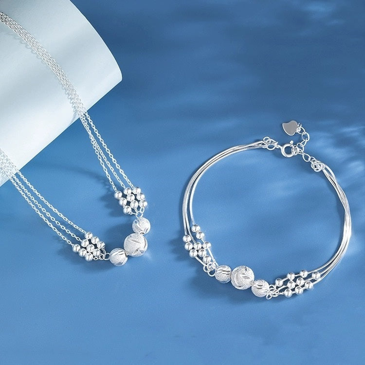 🔥Venta caliente🔥 ✨【Collar + Pulsera】Conjunto de Joyería de Plata 925 con Grabado Elegante 💎-4329713