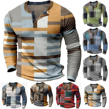 🌴🌈【S-4XL】👔😍 Νέα συλλογή ανδρικών πουκάμισων με τύπωμα, μακριά μανίκια, χαλαρό στυλ Henry, διαθέσιμα σε διάφορα χρώματα