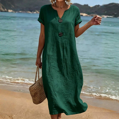 🏖️👗【Poslední den, sleva 50%】Volné šaty z bavlny a lnu, lehké a prodyšné, elegantní a pohodlné.