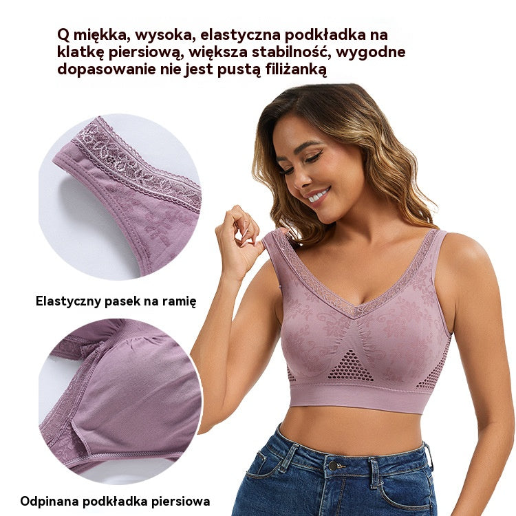 😍❤️40-120 kg【Zestaw 3 sztuk】✨ Biustonosz koronkowy bez fiszbin z wysokim wsparciem dla kobiet - 4209640