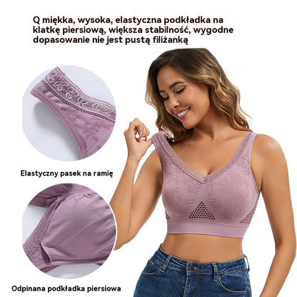 😍❤️40-120 kg【Zestaw 3 sztuk】✨ Biustonosz koronkowy bez fiszbin z wysokim wsparciem dla kobiet - 4209640