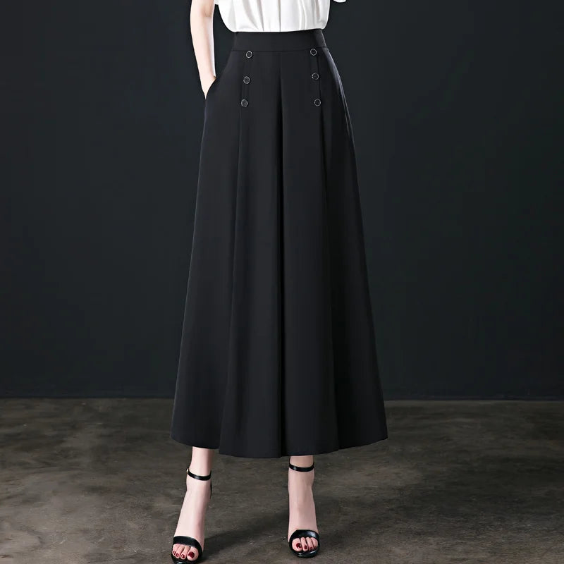 💖【M-5XL】Falda ancha de cintura alta drapeada de moda para mujer