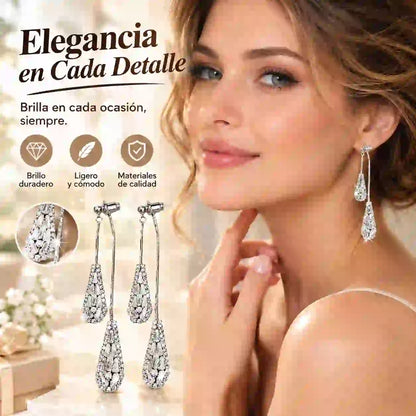 📢📢¡¡50% de descuento!! ⏰Pendientes de borla con circonita en forma de gota para mujer (diseño versátil)✨Elegantes pendientes colgantes chapados en oro