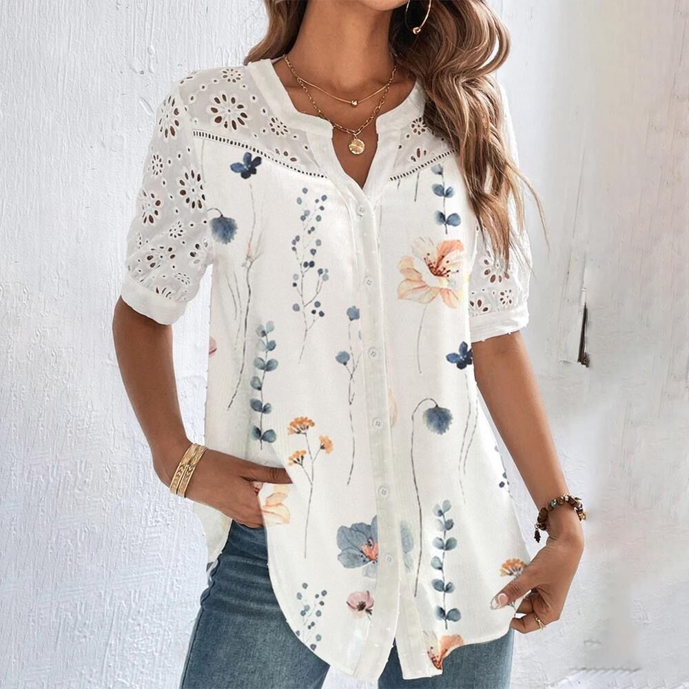 🎁[S-5XL] Nueva camisa de manga corta con estampado calado, fresca y transpirable para el verano.
