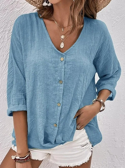 50 % SLEVA🔥【S–5XL】Volná ležérní dámská košile s výstřihem do V