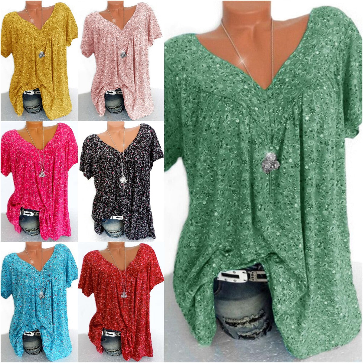🔥【Compra uno y llévate otro gratis】【S-5XL】Camiseta estampada de manga corta con cuello en V 2026