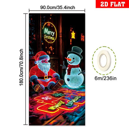 🎄🎁Fluorescencyjny baner świąteczny UV na drzwi/tło/dekorację na imprezę świąteczną/ozdobę świąteczną do powieszenia-4163574