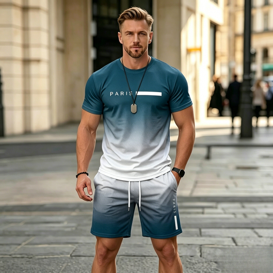 🔥✨【50% de descuento🔥】Chándal de verano de dos piezas para hombre: cómoda camiseta de manga corta y pantalones cortos.