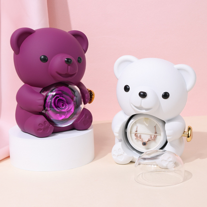 ✨Adorable osito de peluche con rosa preservada - Osito de peluche decorado con una rosa real, en una hermosa caja de regalo - Regalo romántico para el Día de la Madre, bodas, aniversarios, despedidas de soltera, Navidad y San Valentín.