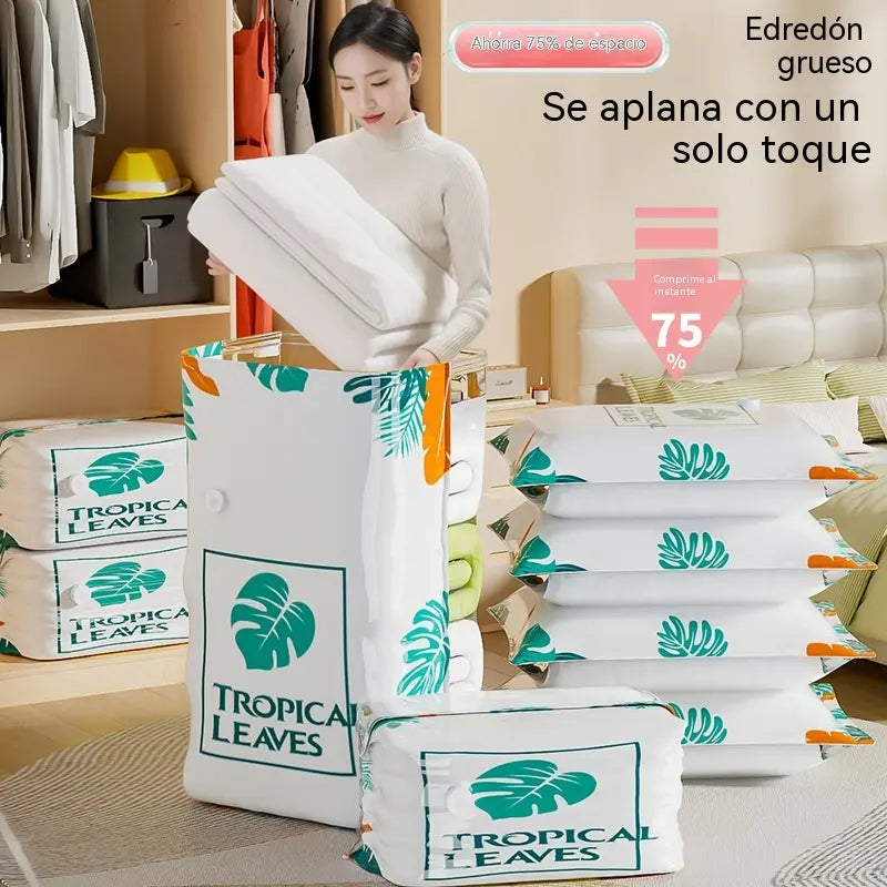 🧳【Juego de 5 piezas】💨 Bolsa de almacenamiento al vacío grande y compresible: no requiere bomba, es a prueba de fugas e ideal para ahorrar espacio en maletas y en casa ✈️