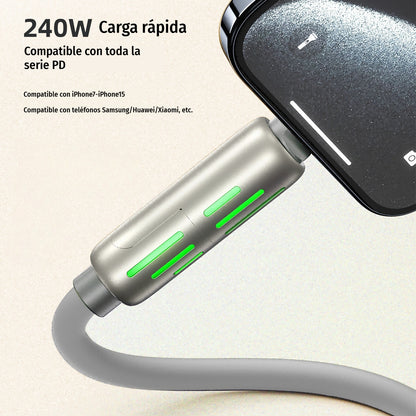 🔥 【2 unidades por 26 euros】 🔥 (2 metros de largo) Cable 4 en 1 PD 240 W – Carga rápida USB‑C, Lightning y USB‑A, aluminio y silicona, sincronización de datos ⚡📱-4330160