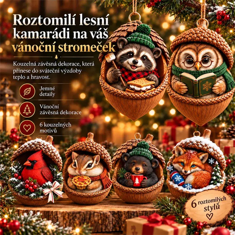 🎉【Kupte 6 kusů a získejte 6 kusů zdarma】12 kusů za 560 Kč🤩 🎁Nový 2D akrylový vánoční design se zvířaty ve tvaru šišky