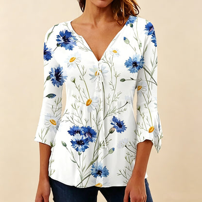 👚🌸[S–5XL] Pohodlné a ležérní dámské oblečení: halenka s výstřihem do V a květinovými vzory