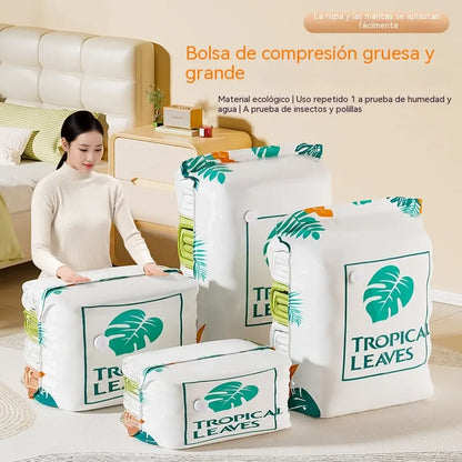 🧳【Juego de 5 piezas】💨 Bolsa de almacenamiento al vacío grande y compresible: no requiere bomba, es a prueba de fugas e ideal para ahorrar espacio en maletas y en casa ✈️