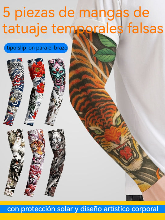 🔥¡OFERTA LIMITADA: 50% MENOS!【5 piezas】🔥 mangas de tatuaje temporales falsas, tipo slip-on para el brazo, con protección solar y diseño artístico corporal